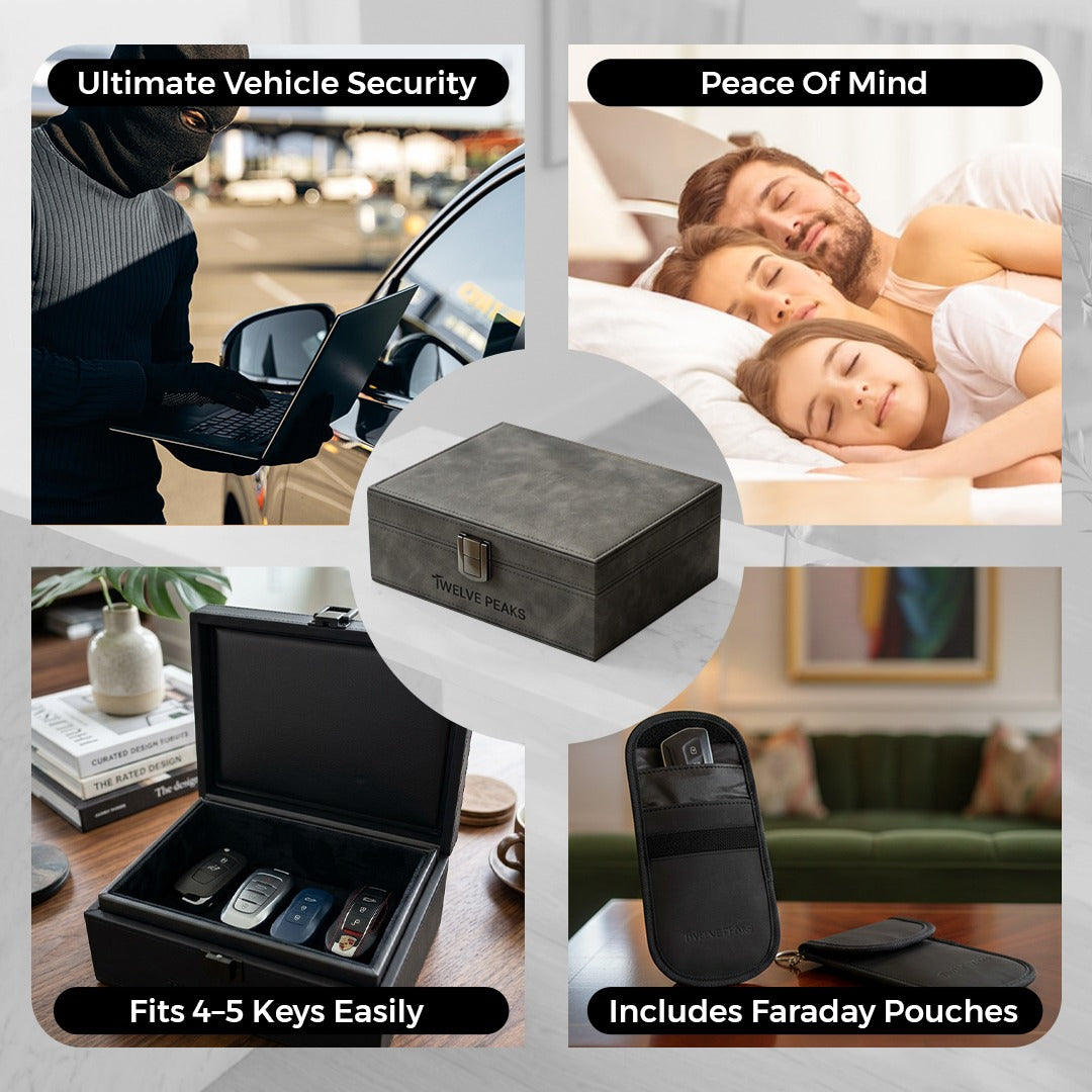 Faraday Box for Car Keys with 2 Pouches and 2 RFID Cards